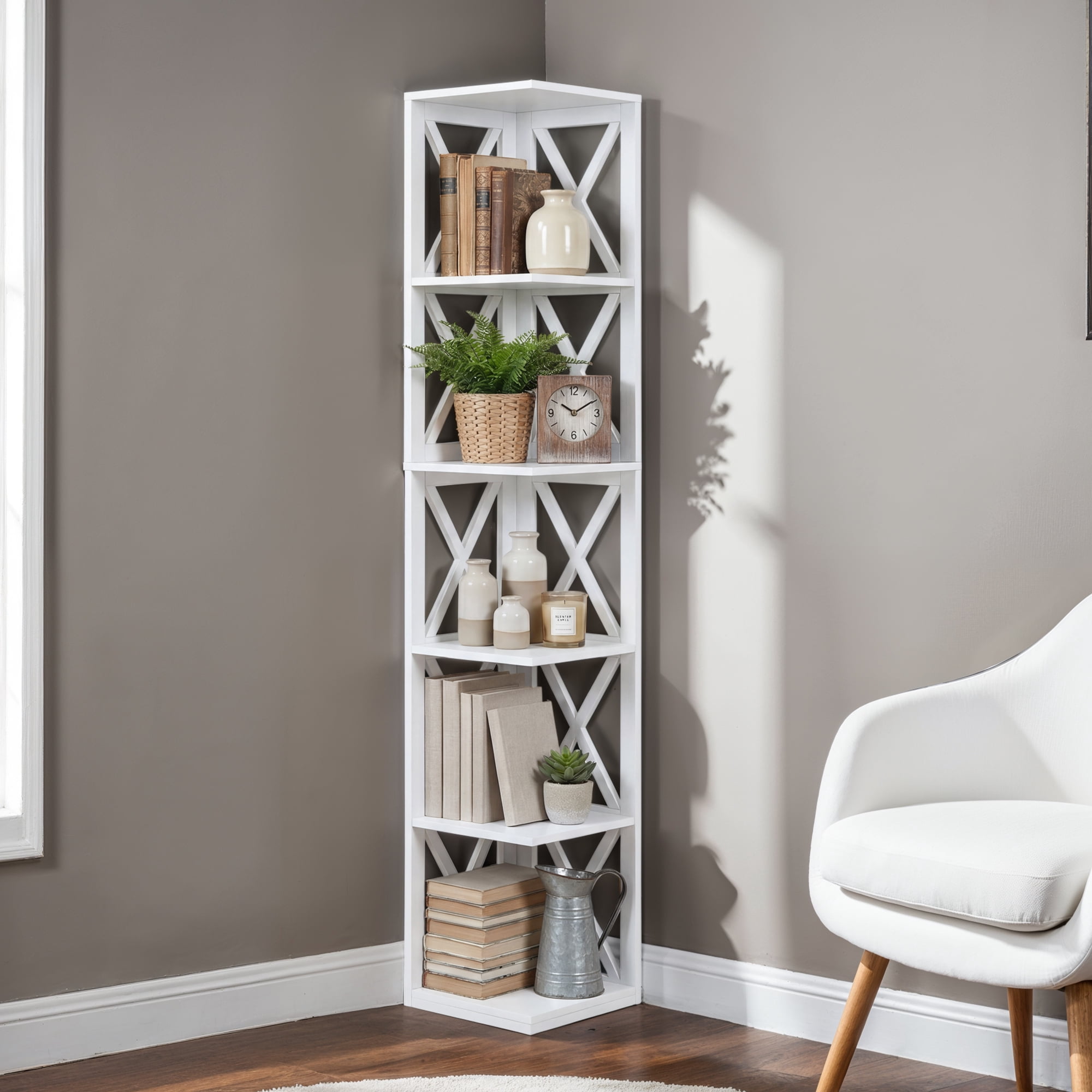 Convenience Concepts Oxford 5 Tier Corner Bookcase, White