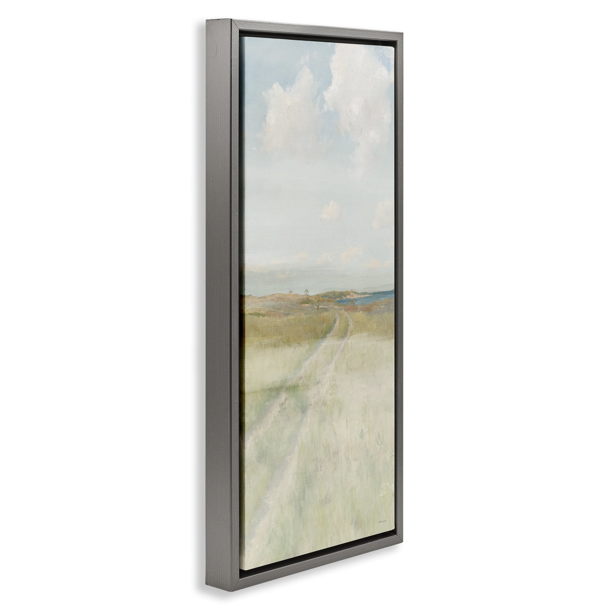 Stupell Industries Path To Beach Landscape Painting Gray Floater Framed Canvas Art Print Wall Art, 11 x 25