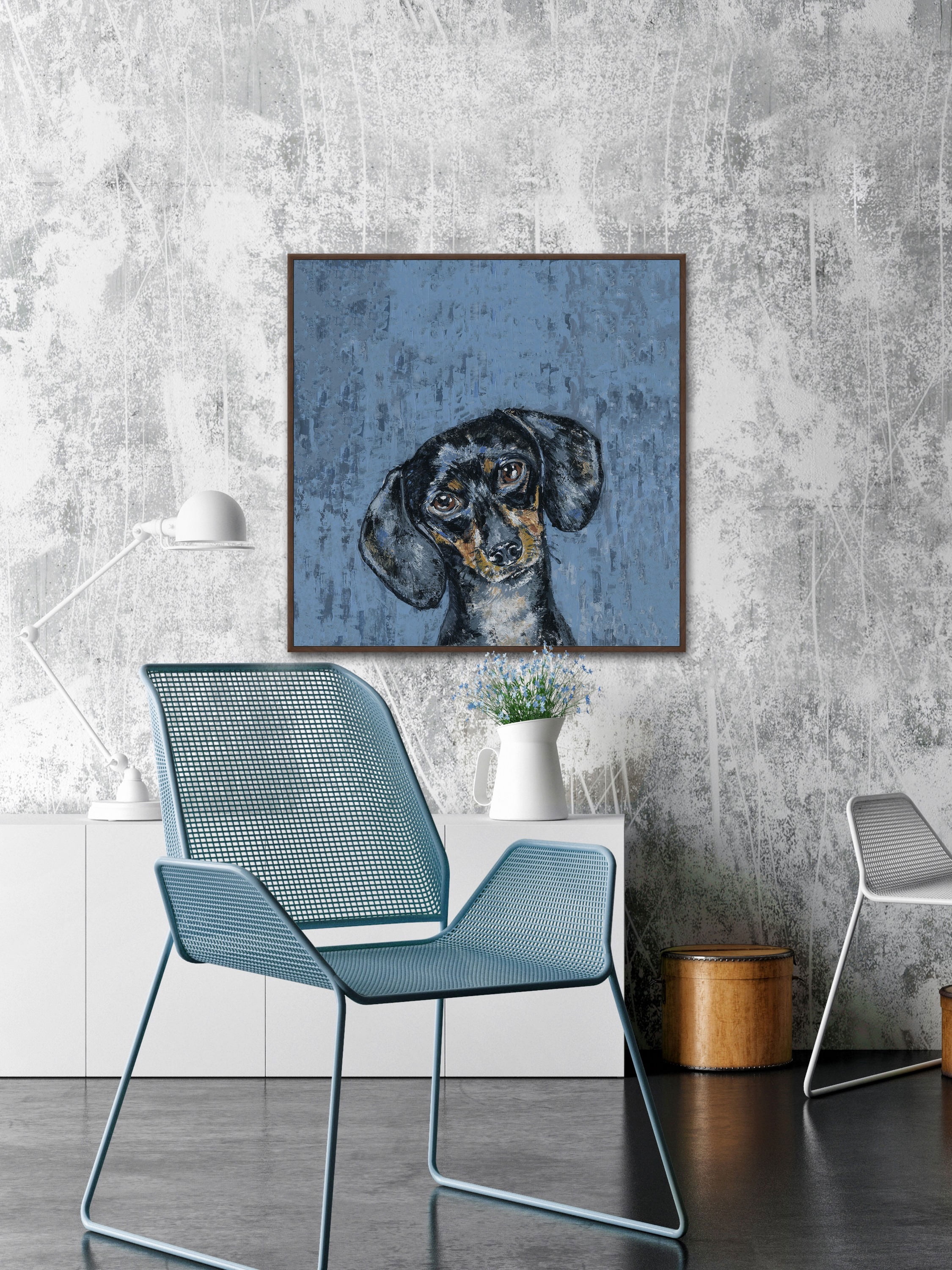 Marmont Hill "Melancholy Dog" Floater Framed Painting Print on Canvas