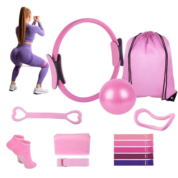 14Pcs Pilates Ring Essentials Kit For Women with Yoga Ball Arm Stretcher 5 Resistant Bands Figure 8 Resistant Band Elastic Band Non-slip Socks Yoga Strap
