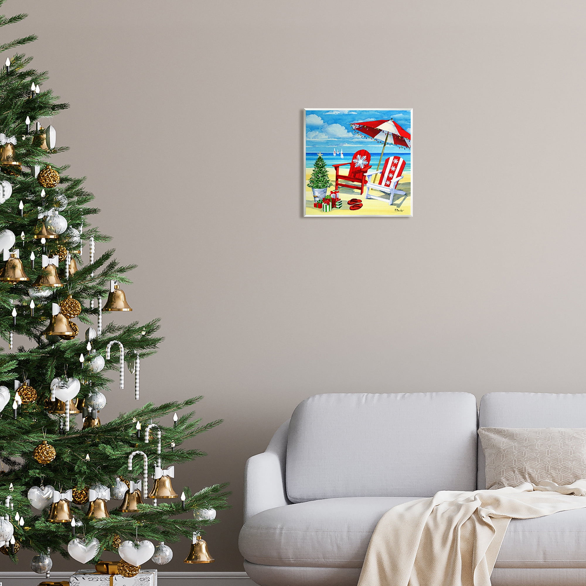 Stupell Industries Coastal Christmas Scene Holiday Painting Unframed Art Print Wall Art, 12 x 12