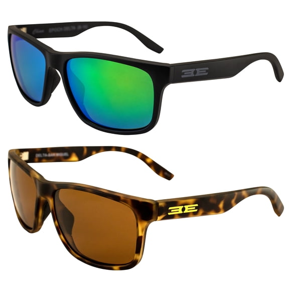 Epoch Eyewear Delta Polarized Sunglasses For Men or Women 2 Pairs Black w/Polarized Green Mirror Lens & Tortoise w/Polarized Brown Lens