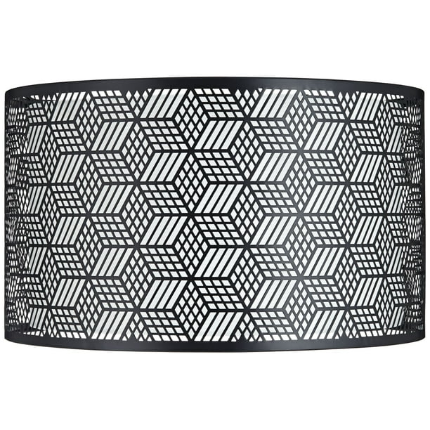 Springcrest Black Finish Laser Cut Metal Large Drum Lamp Shade 17 Top X Bottom 10 High Spider Replacement With Harp Com Springcrest Black Finish Laser Cut, Metal Mesh Drum Lamp Shade