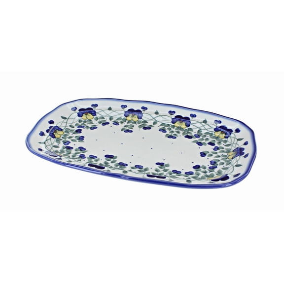 Blue Rose Polish Pottery Pansies Medium Scalloped Serving Platter