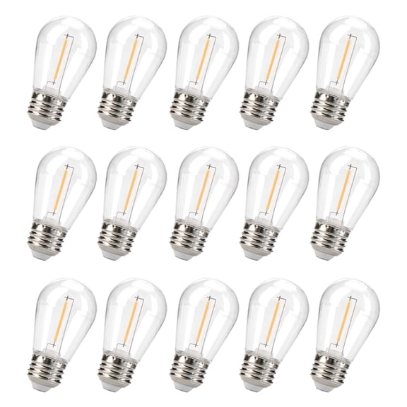 15 Pack S14 LED String Light Bulbs 11W Equivalent, Shatterproof 1W 2700K E26 Edison Bulbs for Courtyard, Party, Wedding, Patio, Bars