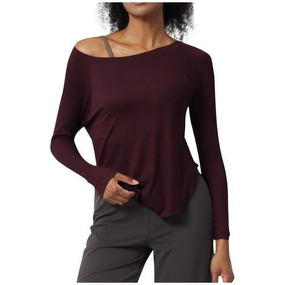 Jalioing Long Sleeve Yoga Tops for Women Ribbed Loose Crew Neck Workout Shirts Soft Comfy Athletic T Shirt Clothes
