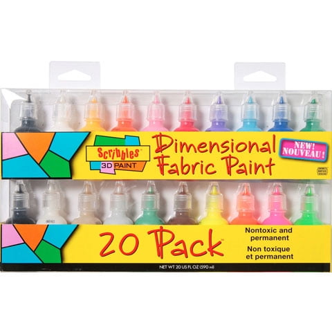 Scribbles 3D Fabric Paint - Assorted Colors - 1 oz Bottles - 20 pieces