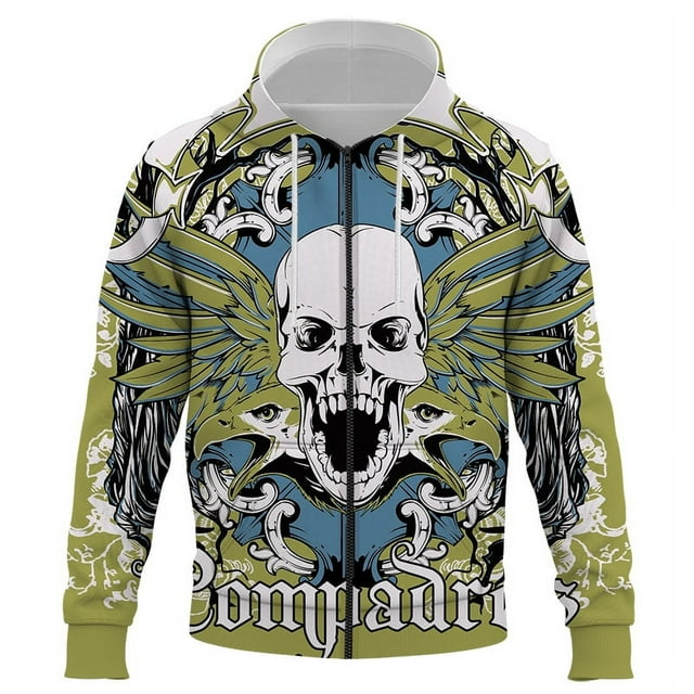 Sudadera con capucha y cremallera para hombre y mujer, ropa de calle con estampado 3D de calavera, estilo Harajuku, informal, primavera y otoño, 2024