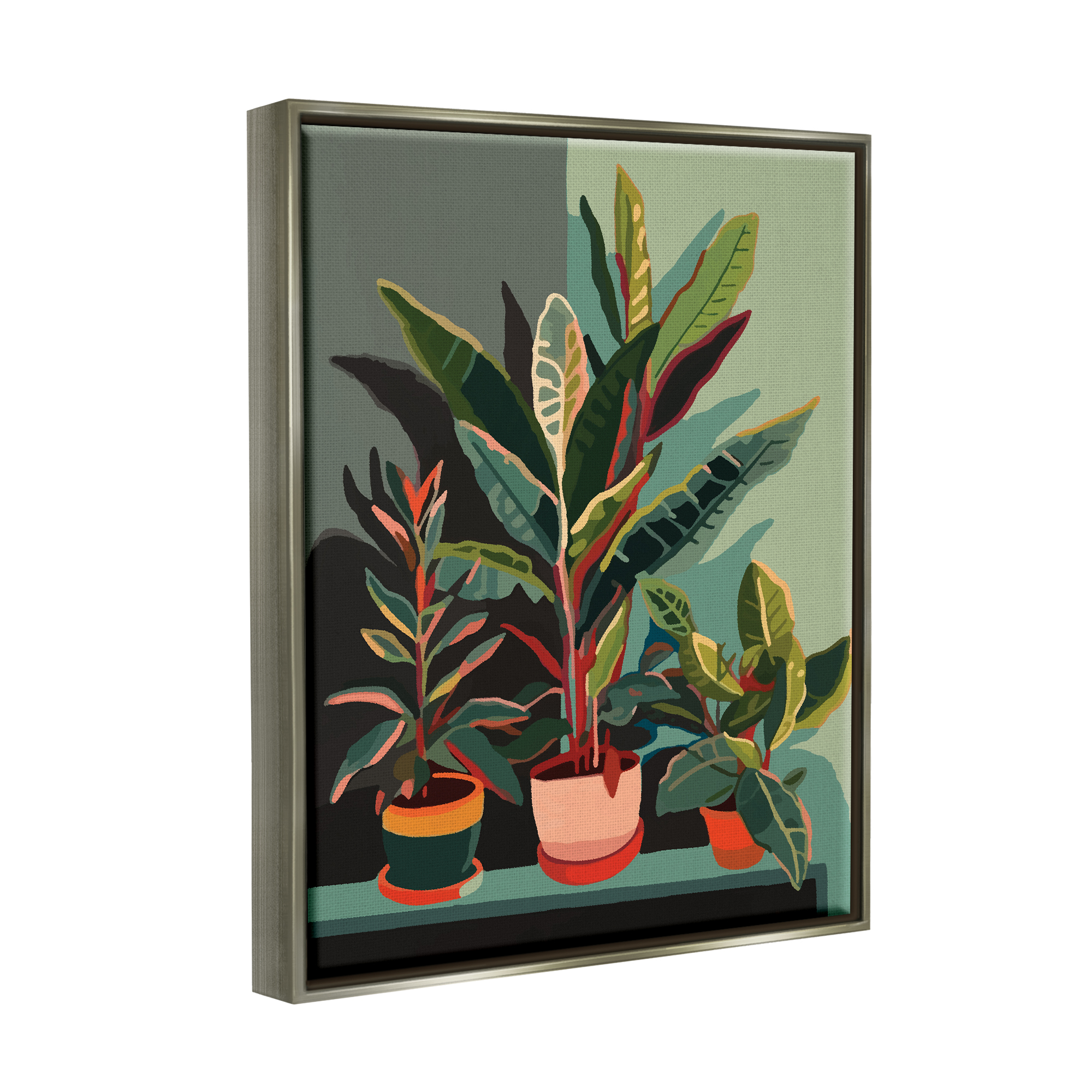 Stupell Industries Modern Potted Plants Botanical & Floral Painting Gray Floater Framed Canvas Art Print Wall Art, 17 x 21