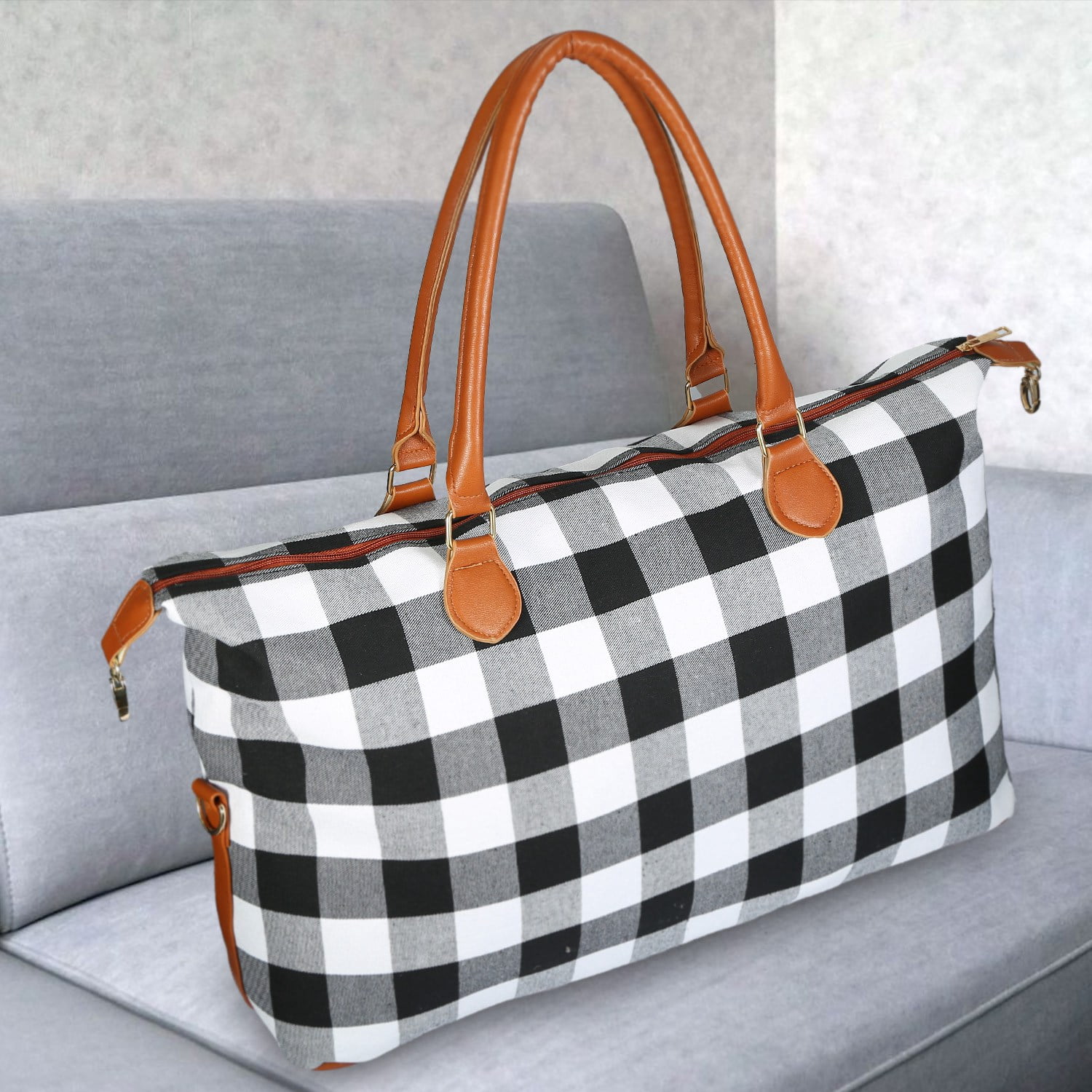 Imountek 24" Travel Duffle Bags, Portable Luggage Bags for Women with Shoulder Handle, White Plaid