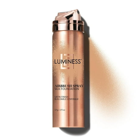 LUMINESS Silk Airbrush Spray Foundation - Full Coverage Foundation - Formula Hydrates & Moisturizes with Hyaluronic Acid, Aloe Vera & Hydrolyzed Silk (Shade - Medium Warm)