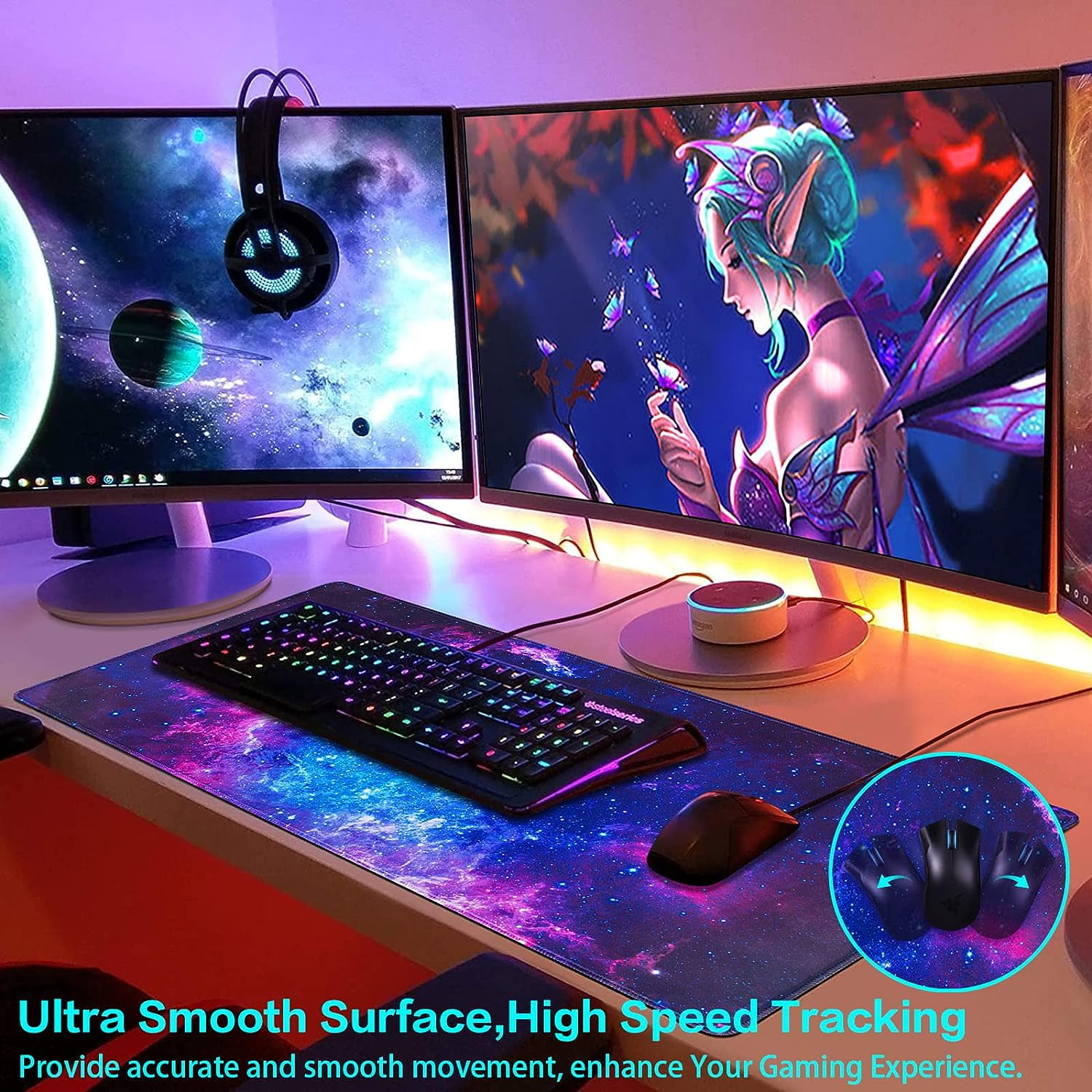 Gaming Mouse Pad, Large Mouse Pad for Desk, 31.5x15.7inch Mouse Pad for Home Office Gaming Work-Blue Galaxy