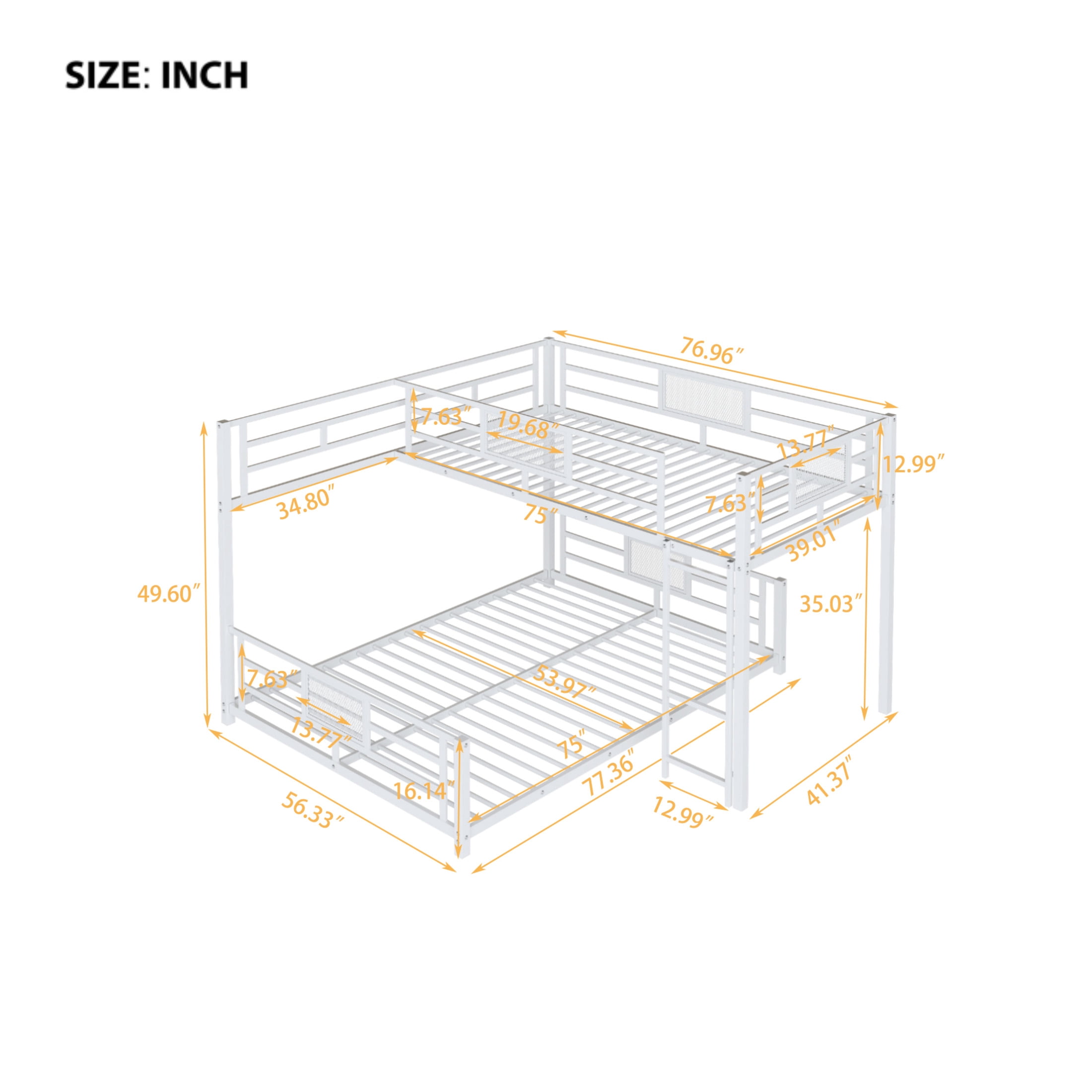 Noble House Twin over Full L-Shaped Bunk Bed, Space-Saving Metal Frame with Guardrails, Space Saving, White