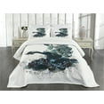 thumbnail image 3 of Ambesonne Vintage Quilted Bedspread Set 3 Pcs, Grunge Skull Girl Roses, Queen Size, Petrol Blue White, 3 of 5