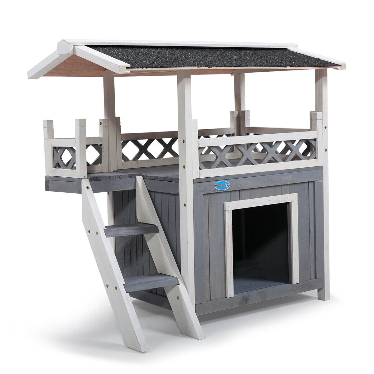 Lowestbest Outdoor Weather-Resistant Cat Condo, Pet House with Steps Balcony Puppy Stairs Lowestbest Outdoor Weather-Resistant Cat Condo, Pet House with Steps Balcony Puppy Stairs