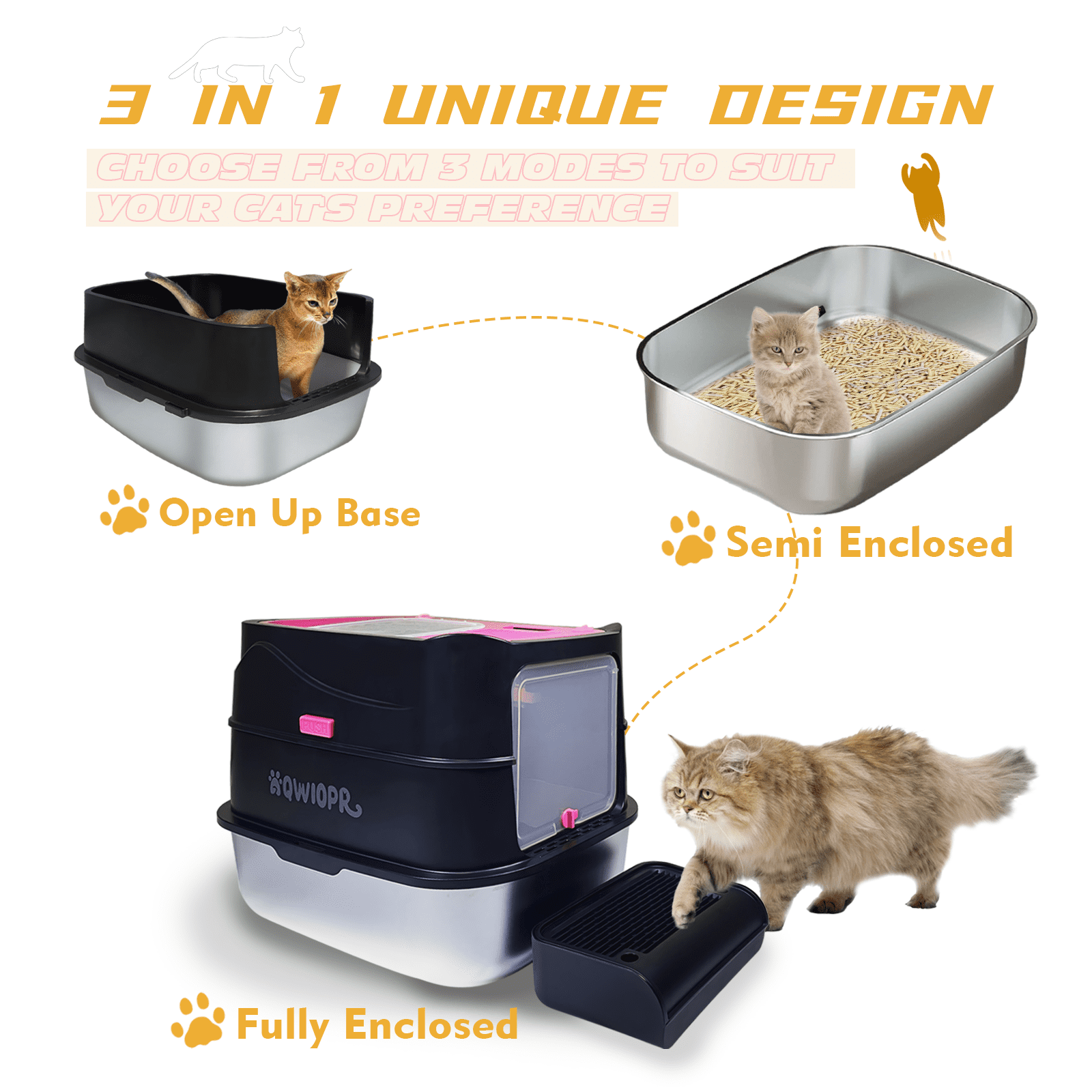 Aqwiopr Extra Large Stainless Steel Enclosed Cat Litter Box - Odor-Resistant, Easy Clean - Gray