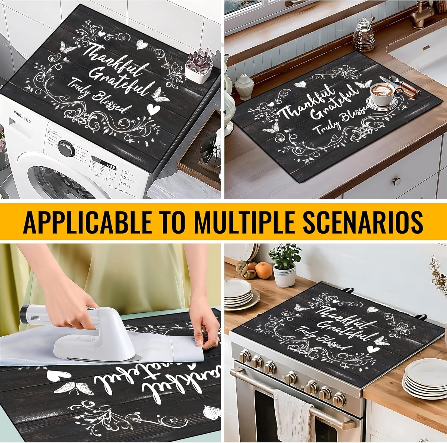 Stove Top Cover for Electric Stove,Glass Stove Top Cover, Heat Resistant Glass Cooktop Cover, Stovetop Protector, Kitchen Decor, Dish Drying Mats Cover for Ceramic Washer Top 28.5x20.5 inch