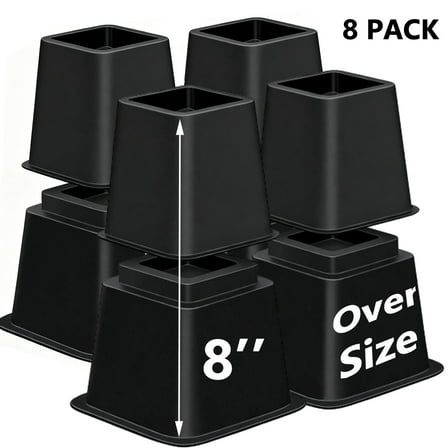 Kisportee Adjustable Bed Furniture Risers, 8-Pack Stackable Furniture Lifter Set, in Heights of 3, 5 or 8 Inches, Lifts up to 1300 lb, Heavy Duty Bed Risers for Sofa, Table, Black