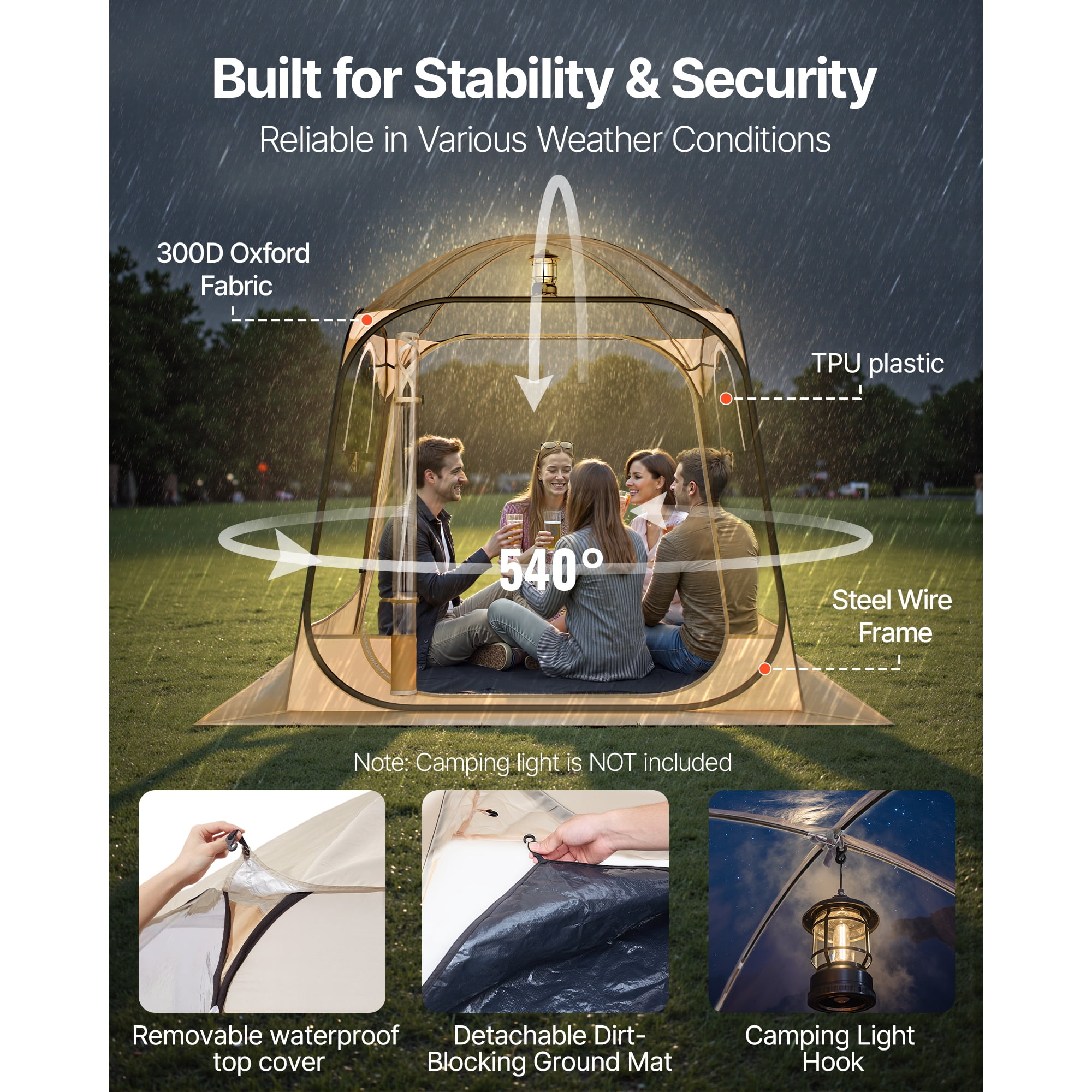 KFFKFF Pop-Up Sports Tent, 72x72 in Clear Outdoor Shelter for 2-4 People, Waterproof Pod with Floor Mat & Top Cover, Garden Dome Tent for Camping, Events, Fishing, and Spectator Activities