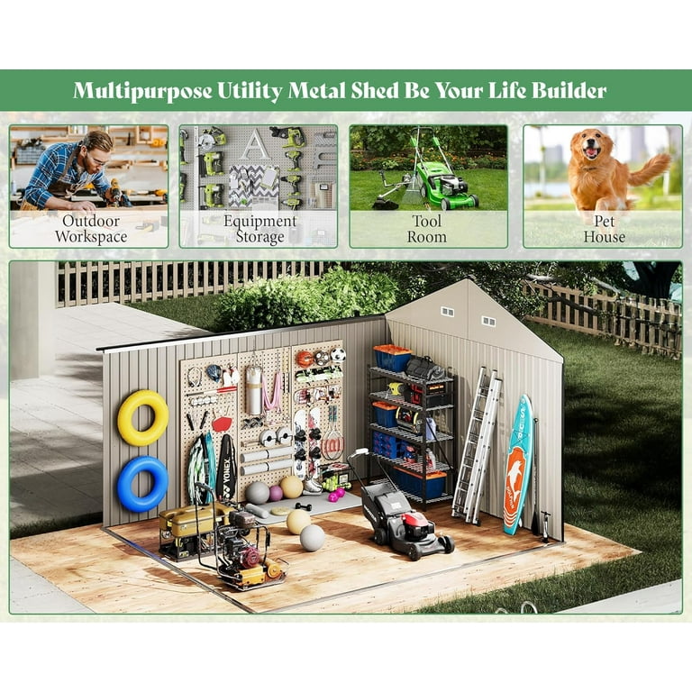 Jocisland 12x10.3x8.2 ft Galvanized Steel Outdoor Storage Shed
