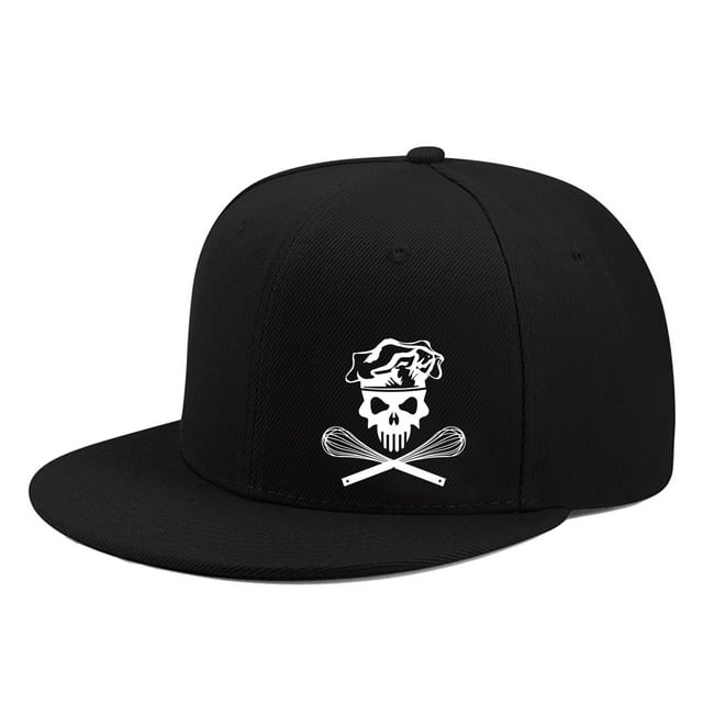 Gorra de béisbol unisex de poliéster de ala plana con estampado de calavera de chef