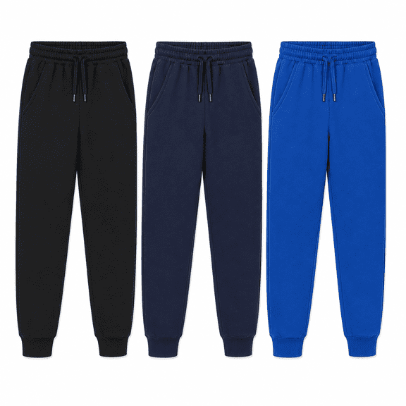 DARESAY Boys Athletic Sweatpants, 3-Pack Fleece-Lined Jogger Pants with Pockets and Drawstring, Sizes 4-16