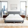 thumbnail image 2 of Gewnee King Size Platform Bed Frame with Upholstered Square Tufted Headboard,Wood Slats & Center Support Leg,Sturdy Wood Frame,No Box Spring Required.Light Grey, 2 of 14