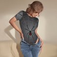 thumbnail image 3 of KLL Women 's Crew Neck Bodysuit Jumpsuits Black Spider On Web Print Short onesies Stretch T Shirts, 3 of 5