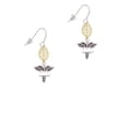 thumbnail image 2 of Delight Jewelry Silvertone Engraveable Caduceus - Goldtone Leaf French Earrings, 2 of 4