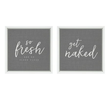 Black And White Bathroom Wall Art Kate and Laurel Sylvie Word Art for Bathroom, So Fresh and Get Naked Framed Canvas Wall Art, 13x13 White, Set of 2 ()