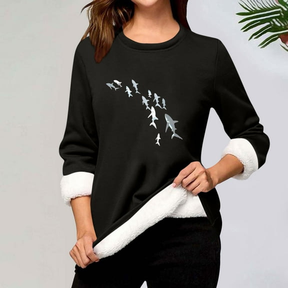 Craaazy Tops For Women Round Neck Long Sleeve Sweaters Lamb Wool Warm Shirts Gifts For Women