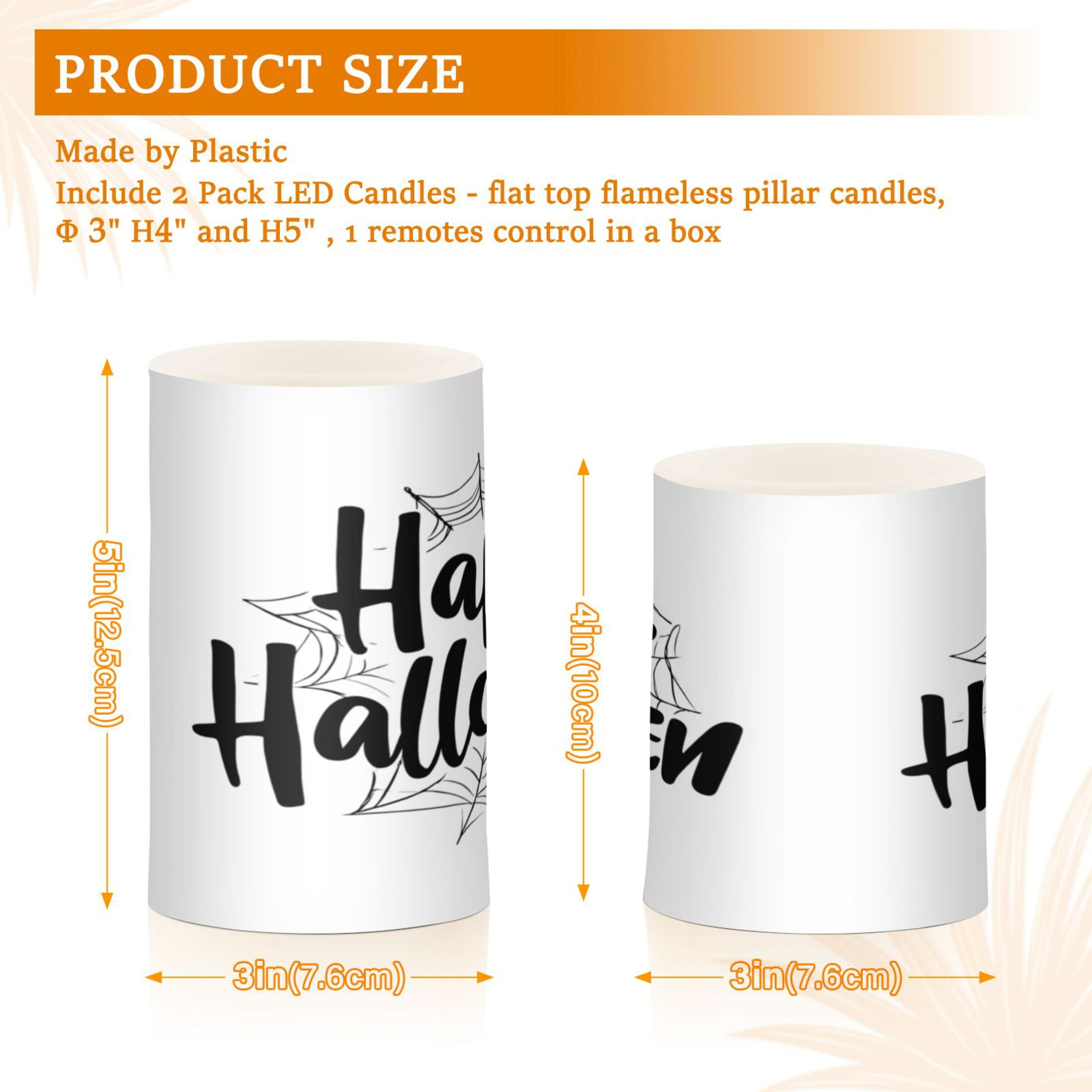 2 PCS Flameless Candles with Remote Timer LED Battery Operated Flickering Candle Light for Wedding Table Home Decoration Gifts Halloween Font and Spider Web