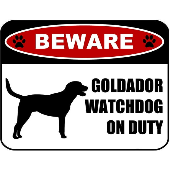 PCSCP Beware Goldador Watchdog On Duty (Silhouette) 11.5 inch x 9 inch Laminated Dog Sign