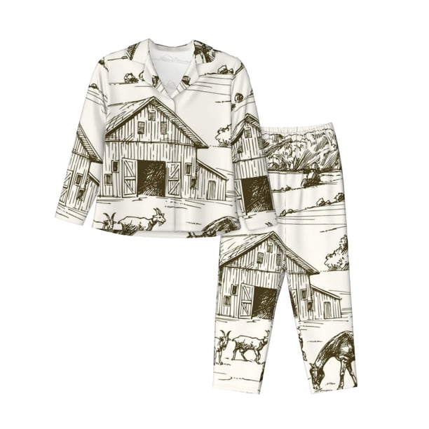 Fotbe Farm Animals 2 Conjunto de Pijama de Manga Larga para Mujer con Estampado, Ropa de Dormir de 2 Piezas, Conjunto de Casa Suave y Cómodo con Bolsillos-XX-Large
