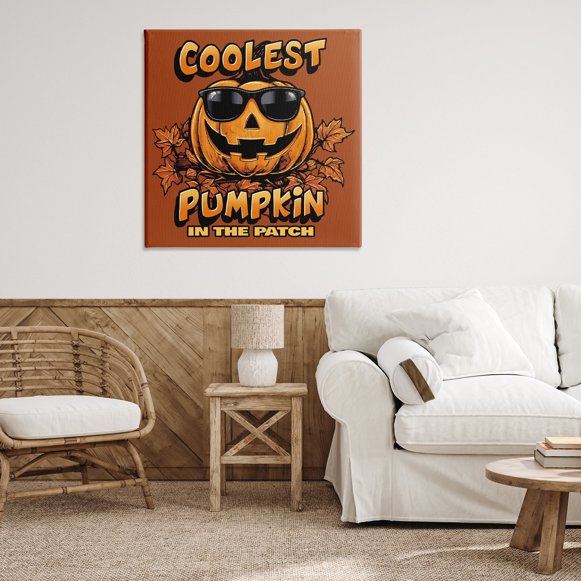 Stupell Industries Coolest Pumpkin with Sunglasses Holiday Painting Wrapped Canvas Art Print Wall Art, 36 x 36
