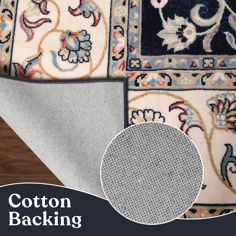 Superior Zadar Medallion Washable Indoor Area Rug, 2' x 15', Navy Blue/ Ivory