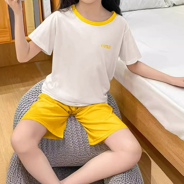 Odeerbi 3-16 Años Niños Niñas Pijamas de Algodón de Verano Manga Corta Tops Pantalones Cortos Conjunto Suave Estampado Ropa de Dormir Conjuntos de Pijama de Dos Piezas