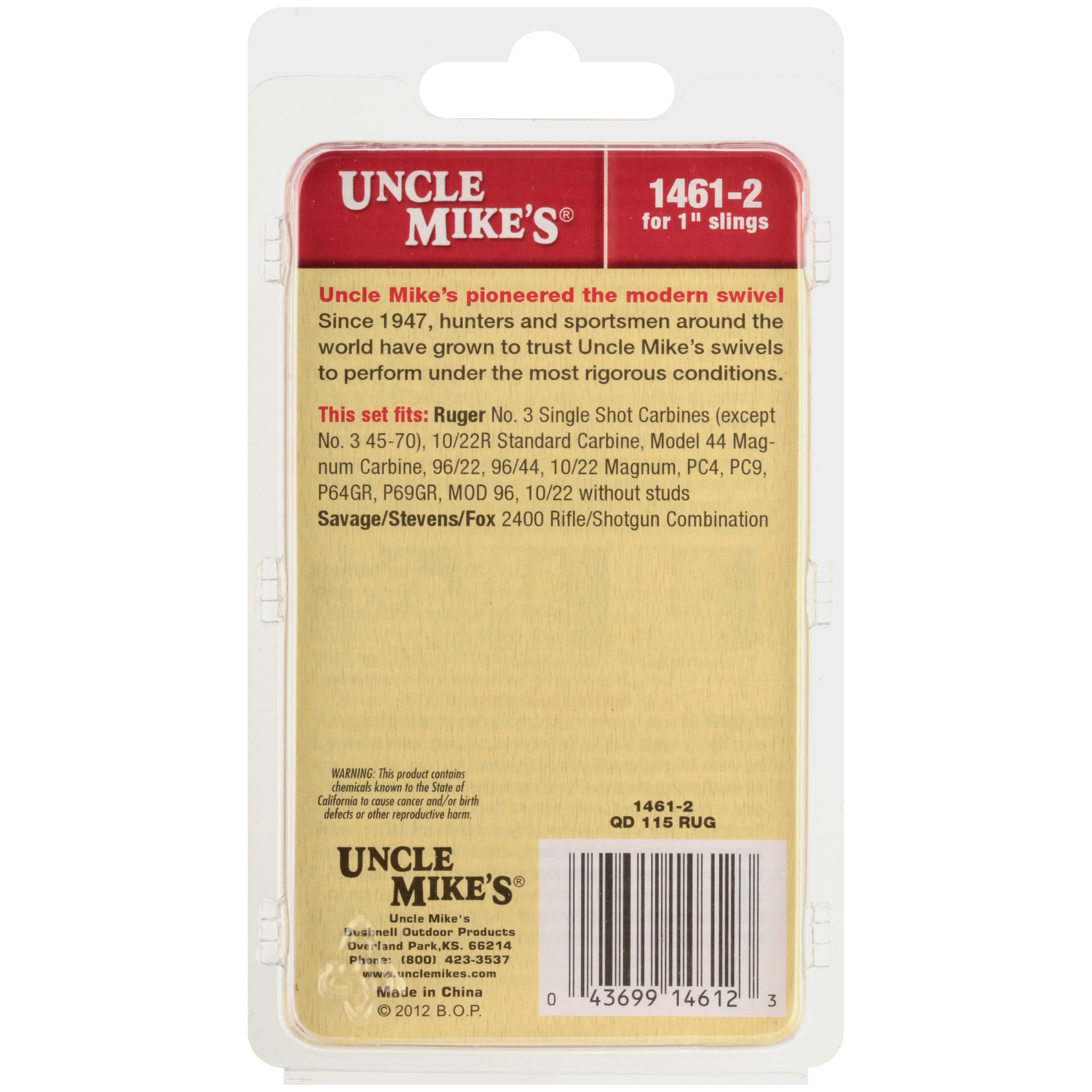 Uncle Mike's QD115 RUG 1"  Swivel #1461-2  Ruger #3 10/22R 44 Mag Rifles 
