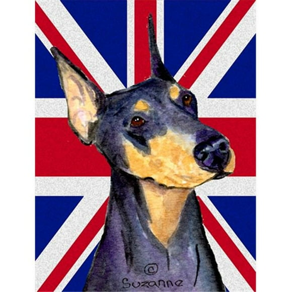 Carolines Treasures SS4937GF Doberman With English Union Jack British Flag Flag Garden Size