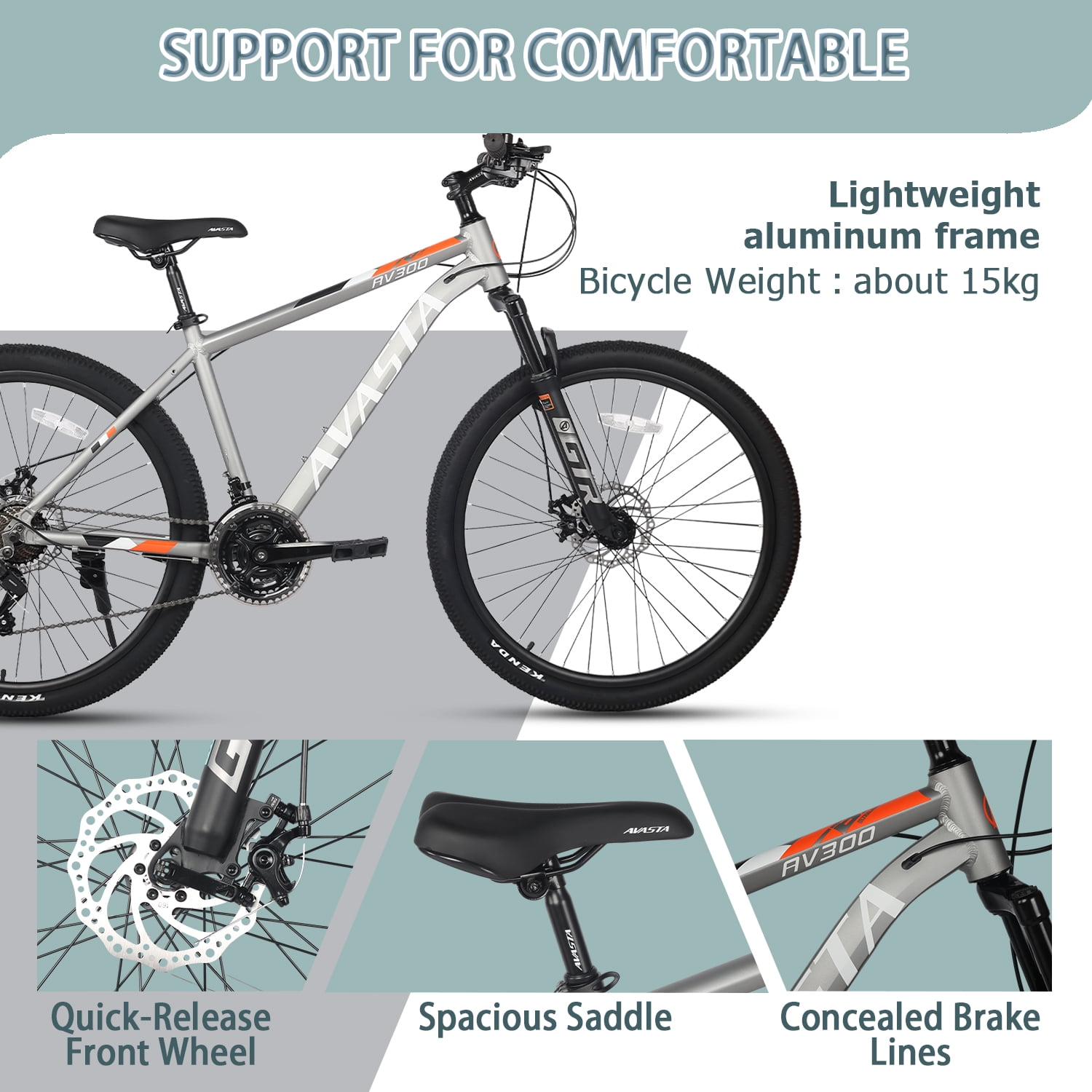 【AVASTA】AV300マウンテンバイク MTB 27.5インチ 21段変速 AVASTA AV300 27.5 inch Mountain Bike with 21-Speed，Aluminum Frame