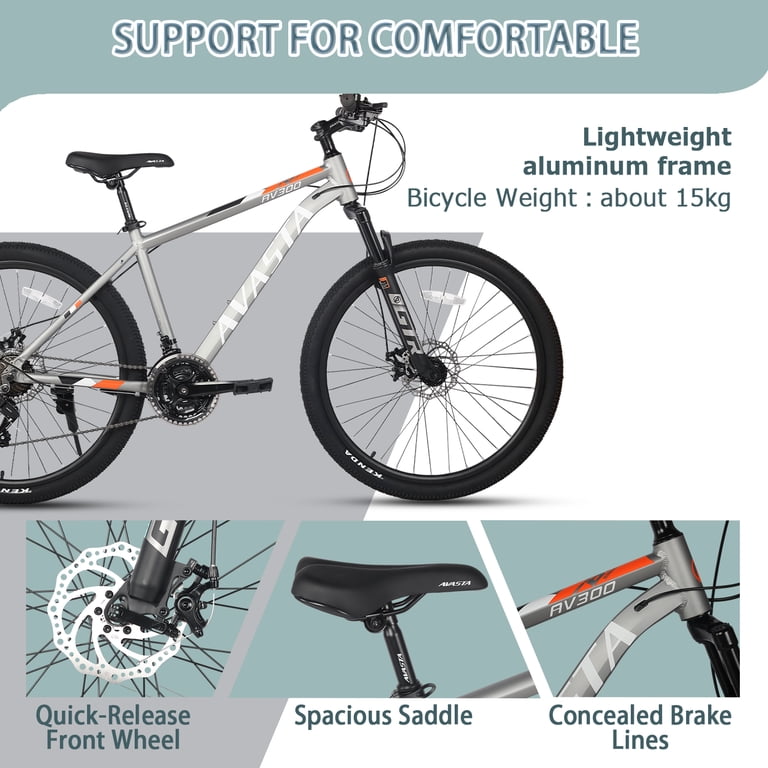 AVASTA AV300 Mountain Bike, 27.5 Inch, 21-Speed, Aluminum Frame