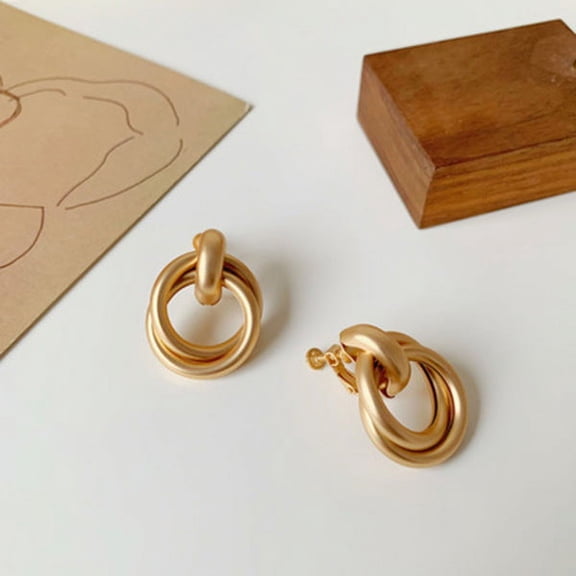 Clip on matte gold large loose knot earrings