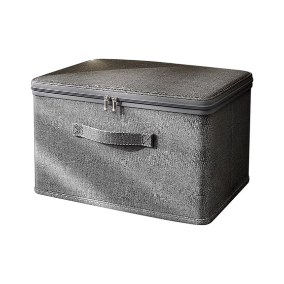 Storage Bins with Zipper Lids Lidded Fabric Storage Boxes Baskets Cubes with Handles Collapsible Washable Cotton Linen Closet Shelf Clothes Organizer Containers - Gray, Large