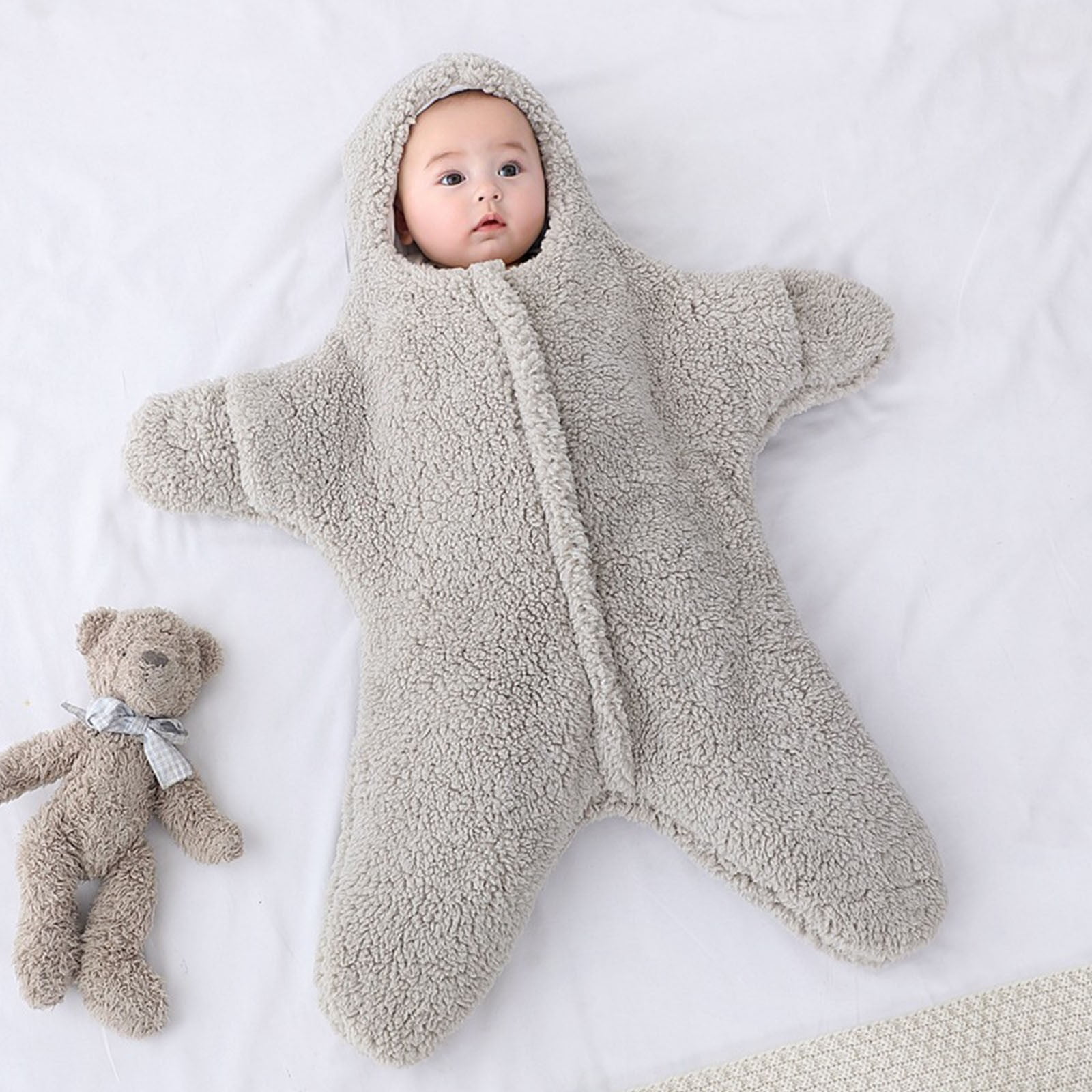 Baby Sleep Sack Boys Girls Fleece Winter Sleeping Long Sleeve Onesies Pajamas Star-Fish Warm Sleeping Bag Snowsuit, Dark Gray, 9 Months