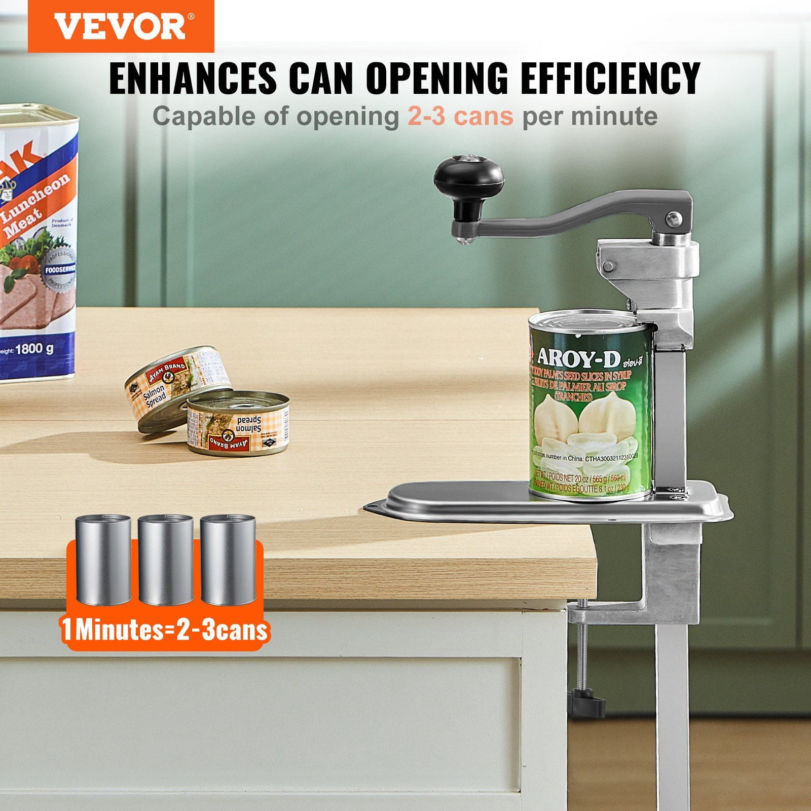 Heavy Duty Commercial Can Opener Manual Adjustable Tabletop Clamp for Restaurants Hotels Food Stores Opens Cans Up to 11.8 Inches