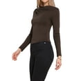 thumbnail image 4 of INSPIRE CHIC Long Sleeve Fitted Top for Women's Boat Neck Ruched Front Casual Basic Slim Shirt Tops XS Coffee Brown, 4 of 6