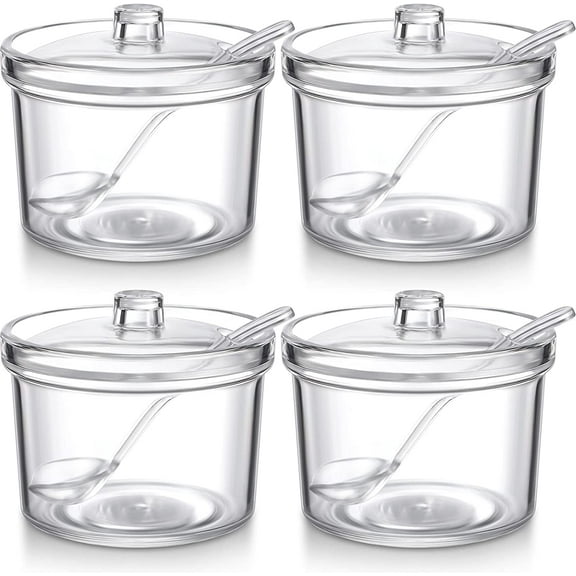 4 Pieces Sugar Bowl Acrylic Clear Sugar Bowl with Lid and Salt Spoon Storage Jar with Airtight Lid for Salt, Tea, Spices, Herbs, Condiments(7.1 oz)