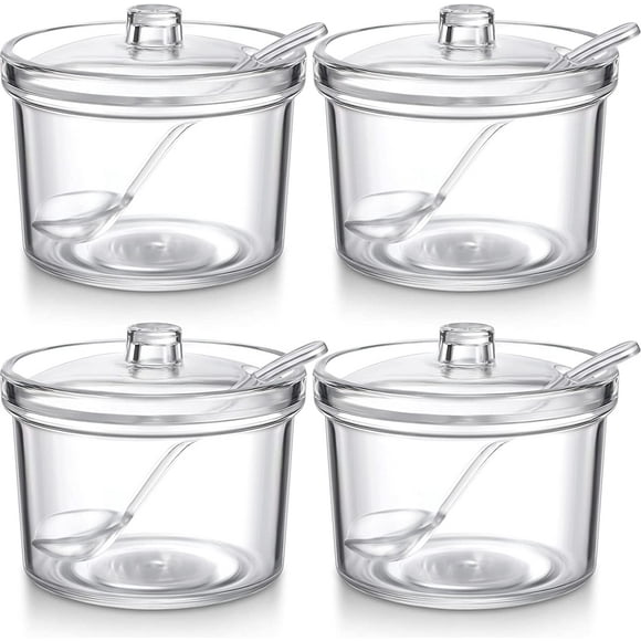 4 Pieces Sugar Bowl Clear Acrylic Sugar Bowl with Lid Salt Spoon Storage Sugar Jar with Lid