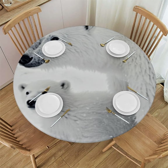 Round Fitted Tablecloth with Elastic Edge Waterproof Spill Proof Table Cover for Room Kitchen Patio Restaurant Use, Washable