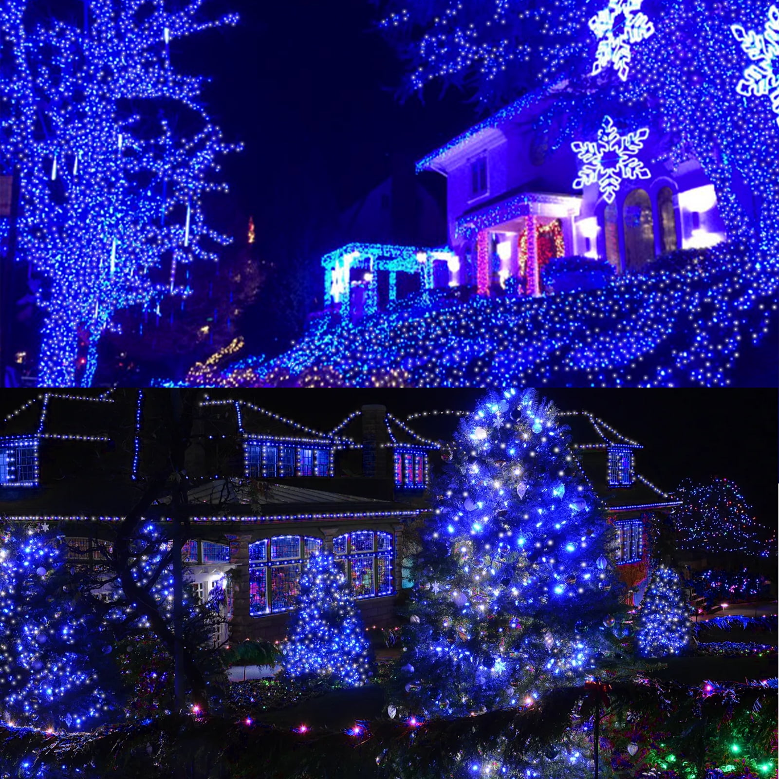 2 Pack Blue White Christmas Mini Lights, 32.5FT 100 LED Clear Bulbs String Lights with 16 Light Modes, Fairy Lights Plug in for Outdoor Xmas Trees Garland Wreath Holiday Decorations
